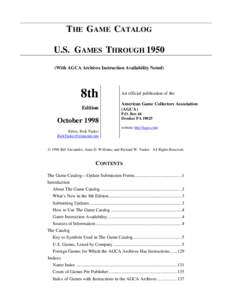 THE GAME CATALOG U.S. GAMES THROUGHWith AGCA Archives Instruction Availability Noted) 8th
