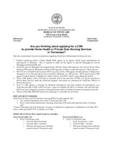 STATE OF TENNESSEE DEPARTMENT OF FINANCE AND ADMINISTRATION BUREAU OF TENNCARE 310 Great Circle Road NASHVILLE, TENNESSEE[removed]