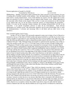 Southern Campaign American Revolution Pension Statements Pension application of Joseph Cox S41494 fn24NC Transcribed by Will Graves rev’d[removed]Methodology: Spelling, punctuation and/or grammar have been corrected 