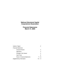 National Aboriginal Capital Corporations Association Financial Statements March 31, 2009  Auditors’ Report