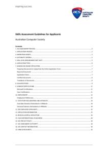 Skills Assessment Guidelines for Applicants Australian Computer Society Contents 1. ACS ASSESSMENT PROCESS..................................................................................................................