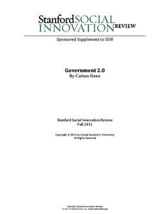 Sponsored Supplement to SSIR  Government 2.0 By Carleen Hawn  Stanford Social Innovation Review