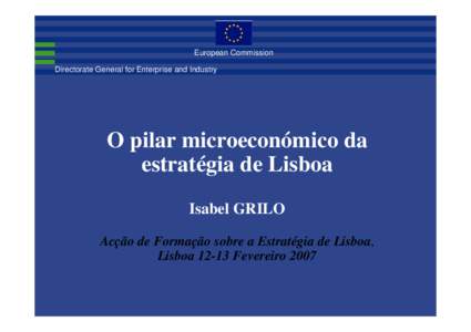 European Commission Directorate General for Enterprise and Industry O pilar microeconómico da estratégia de Lisboa Isabel GRILO