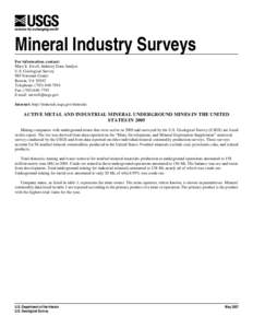 Active Metal and Industrial Mineral Underground Mines in the United States in 2005