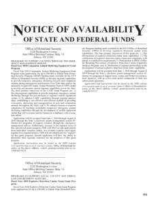 OTICE OF AVAILABILITY NOF STATE AND FEDERAL FUNDS Office of Homeland Security 1220 Washington Avenue State Office Building Campus, Bldg. 7A