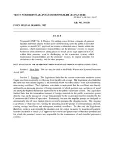 TENTH NORTHERN MARIANAS COMMONWEALTH LEGISLATURE PUBLIC LAW NO[removed]H.B. NO[removed]FIFTH SPECIAL SESSION, 1997 ______________________________________________________________________________ ___________________________