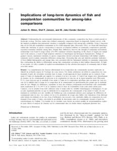 1812  Implications of long-term dynamics of fish and zooplankton communities for among-lake comparisons Julian D. Olden, Olaf P. Jensen, and M. Jake Vander Zanden