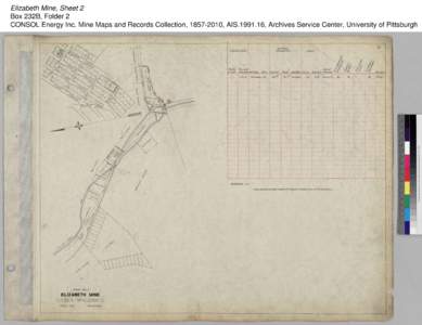 Elizabeth Mine, Sheet 2 Box 232B, Folder 2 CONSOL Energy Inc. Mine Maps and Records Collection, [removed], AIS[removed], Archives Service Center, University of Pittsburgh 