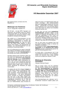 IVS Industrie- und Wirtschafts-Vereinigung Region Schaffhausen IVS Newsletter Dezember[removed]Sehr geehrte Damen und Herren der IVSMitgliedfirmen