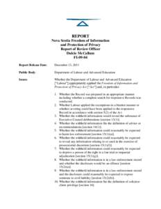 REPORT Nova Scotia Freedom of Information and Protection of Privacy Report of Review Officer Dulcie McCallum FI-09-04