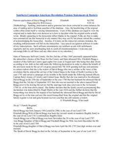 Southern Campaign American Revolution Pension Statements & Rosters Pension application of David Bragg R1144 Elizabeth fn13NC Transcribed by Will Graves[removed]