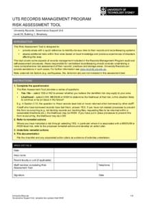 UTS Records Management Program Risk Assessment Tool