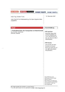 Guten Tag, Christian Fuchs, vielen Dank für Ihre Artikelbestellung. Sie haben folgende Artikel ausgewählt: 1. Porträt Bernd Zeller: Der Vorzeige-Ossi von Harald Schmidt vom9122 Zeichen