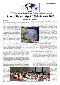 www.ukotcf.org  UK Overseas Territories Conservation Forum Annual Report AprilMarch 2010 Overview