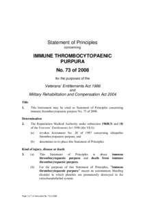 Statement of Principles concerning IMMUNE THROMBOCYTOPAENIC PURPURA No. 73 of 2008