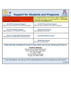 Support for Students and Programs For scholarships listed in this column, please indicate your choice below and make your check payable to: For scholarships listed in this column, please indicate your choice below and ma