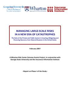 MANAGING LARGE‐SCALE RISKS   IN A NEW ERA OF CATASTROPHES    The Role of the Private and Public Sectors in Insuring, Mitigating and  Financing Recovery from Natural Disasters in the United