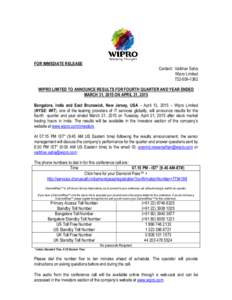 Wipro Q4 FY14-15 Earnings Release US