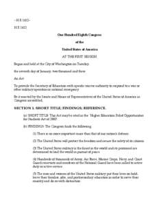 --H.R.1412-H.R.1412 One Hundred Eighth Congress of the United States of America AT THE FIRST SESSION Begun and held at the City of Washington on Tuesday,