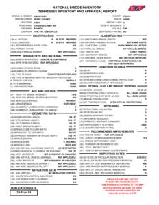 NATIONAL BRIDGE INVENTORY TENNESSEE INVENTORY AND APPRAISAL REPORT COUNTY: PERRY ROUTE: 00909 SPECIAL CASE: 0