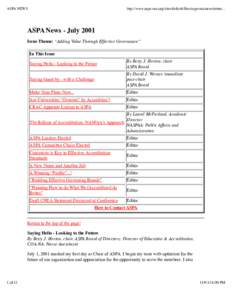 ASPA NEWS  http://www.aspa-usa.org/sites/default/files/aspa-usa/newsletters... ASPA News - July 2001 Issue Theme: “Adding Value Through Effective Governance