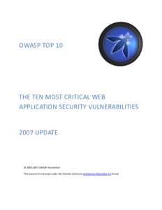 OWASP TOP 10  THE TEN MOST CRITICAL WEB APPLICATION SECURITY VULNERABILITIESUPDATE