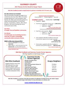 GUERNSEY COUNTY 2014 “Because No One Should Go Hungry” Report Mid-Ohio Foodbank provides enough food for its partners to distribute 107,772 meals a day. NO ONE SHOULD GO HUNGRY And yet thousands of people go hungry i