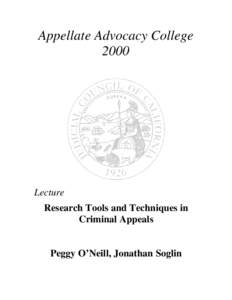 Appellate Advocacy College 2000 Lecture Research Tools and Techniques in Criminal Appeals