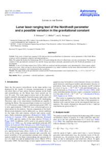 Lunar theory / Equivalence principle / General relativity / Tidal acceleration / Orbit / Gravitational constant / Moon / Mass / Tide / Physics / Celestial mechanics / Astronomy