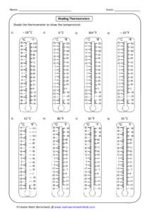 Name: ___________________________________  Score: _________________ Shading Thermometers Shade the thermometer to show the temperature: