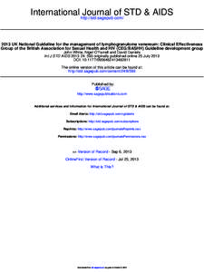 International http://std.sagepub.com/ Journal of STD & AIDS 2013 UK National Guideline for the management of lymphogranuloma venereum: Clinical Effectiveness Group of the British Association for Sexual Health and HIV (CE