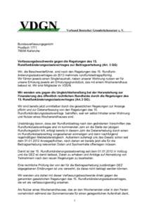 Verband Deutscher Grundstücksnutzer e. V.  Bundesverfassungsgericht PostfachKarlsruhe Verfassungsbeschwerde gegen die Regelungen des 15.
