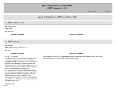 Agency for Health Care Administration ASPEN: Regulation Set (RS) Printed[removed]Aspen State Regulation Set: A 3.02 Assisted Living Facility