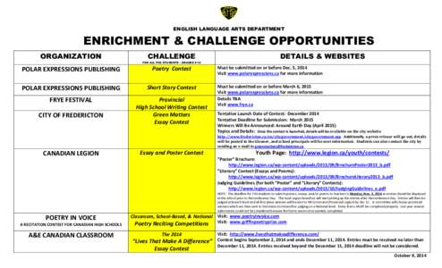 ENGLISH LANGUAGE ARTS DEPARTMENT  ENRICHMENT & CHALLENGE OPPORTUNITIES ORGANIZATION  CHALLENGE