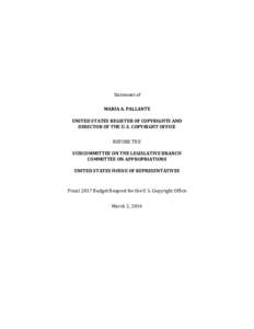 Fiscal 2017 Budget Request for the U.S. Copyright Office