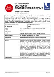 Civil Aviation Authority  EMERGENCY AIRWORTHINESS DIRECTIVE Number: G[removed]E Issue date: 12 September 2014