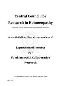 Central Council for Research in Homoeopathy (Under Deptt. of AYUSH, Ministry of Health and Family Welfare, Govt. of India) Areas, Guidelines/Operative procedures of