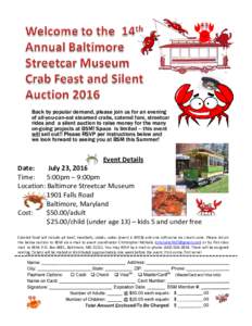 Welcome to the  14th Annual Baltimore Streetcar Musuem  Crab Feast!
