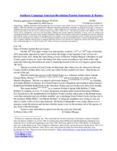 Southern Campaign American Revolution Pension Statements & Rosters Pension application of Nathan Morgan W18529 Transcribed by Will Graves Naomi