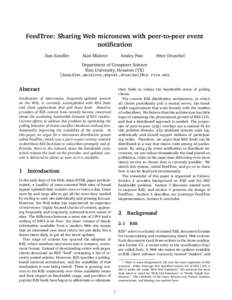 FeedTree: Sharing Web micronews with peer-to-peer event notification Dan Sandler Alan Mislove