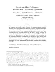 Exporting and Firm Performance: Evidence from a Randomized ExperimentWe thank Abdelrahman Nagy, Magdy El-Mezain, Atef Helmy, Salah El-Gazar, Aslam Ismail, Mabrook Abou Shaheen, Sherif Abou Shady and the firms who partici