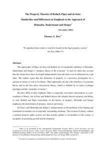 The Property Theories of Bethell, Pipes and de Soto: Similarities and Differences in Emphasis to the Approach of Heinsohn, Stadermann and Steiger*