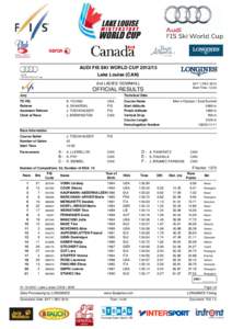 AUDI FIS SKI WORLD CUP[removed]Lake Louise (CAN) 2nd LADIES’ DOWNHILL