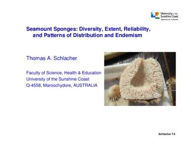 Seamount Sponges: Diversity, Extent, Reliability, and Patterns of Distribution and Endemism Thomas A. Schlacher Faculty of Science, Health & Education University of the Sunshine Coast