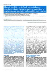 Review articles  Climatic suitability of Aedes albopictus in Europe referring to climate change projections: comparison of mechanistic and correlative niche modelling approaches D Fischer ()