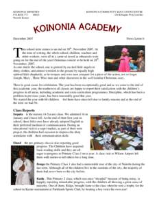 KOINONIA MINISTRY                                    KOINONIA COMMUNITY EDUCATION CENTRE