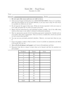 Math 206 — Final Exam December 11, 2012 Name: Instructor:  Section: