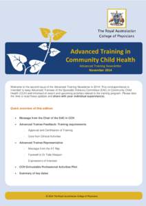 Advanced Training in Community Child Health Advanced Training Newsletter November[removed]Welcome to the second issue of the Advanced Training Newsletter in 2014! This correspondence is