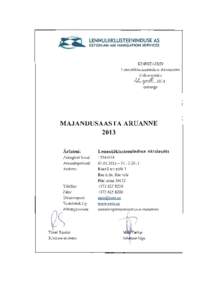 LENNULlIKLUSTEENINDUSE AS ESTONIAN AIR NAVIGATION SERVICES KINNITATlJD Lennuliiklusteeninduse Aktsiaseltsi iildkoosoleku