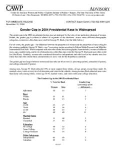 CAWP  ADVISORY Center for American Women and Politics • Eagleton Institute of Politics • Rutgers, The State University of New Jersey 191 Ryders Lane • New Brunswick, NJ[removed] • ([removed] • Fax[removed]